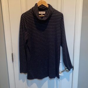 Ann Taylor Loft Blue and Black Striped Tunic XL